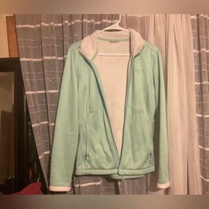 North Face fleece jacket. Mint green and white. Good condition.
